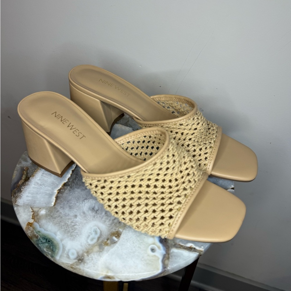 Nine West | Tan Woven Block Heel Mules